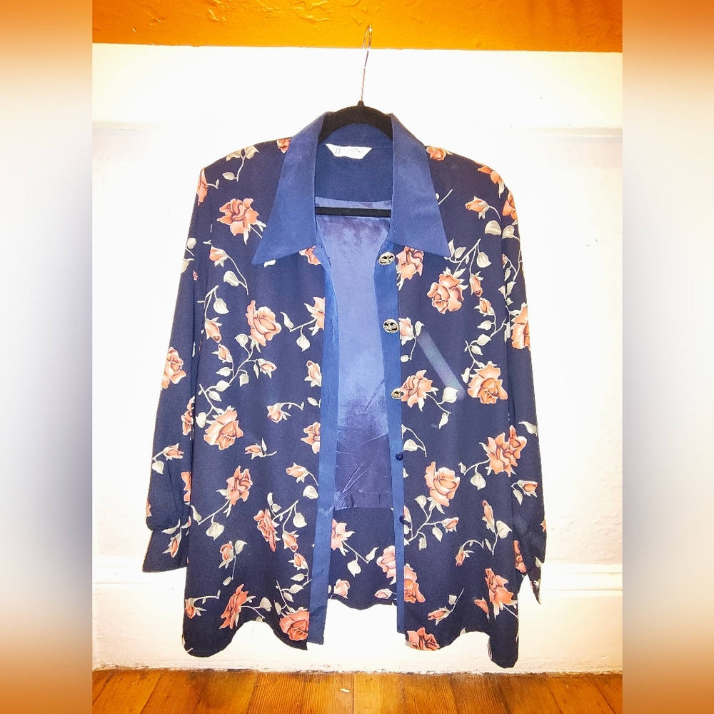 Rose Pattern Navy Blouse